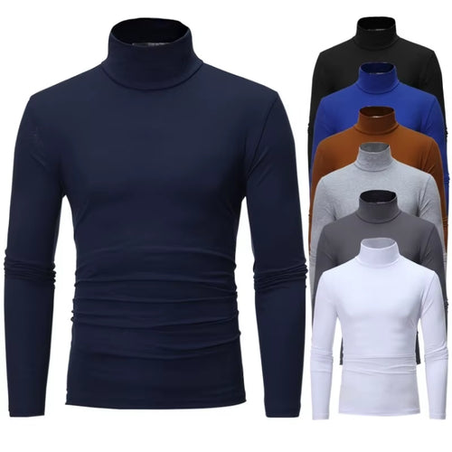 Fashion Men'S Casual Slim Fit Basic Turtleneck High Collar Pullover Male Autumn Spring Thin Tops Basic Bottoming Plain T-Shirt