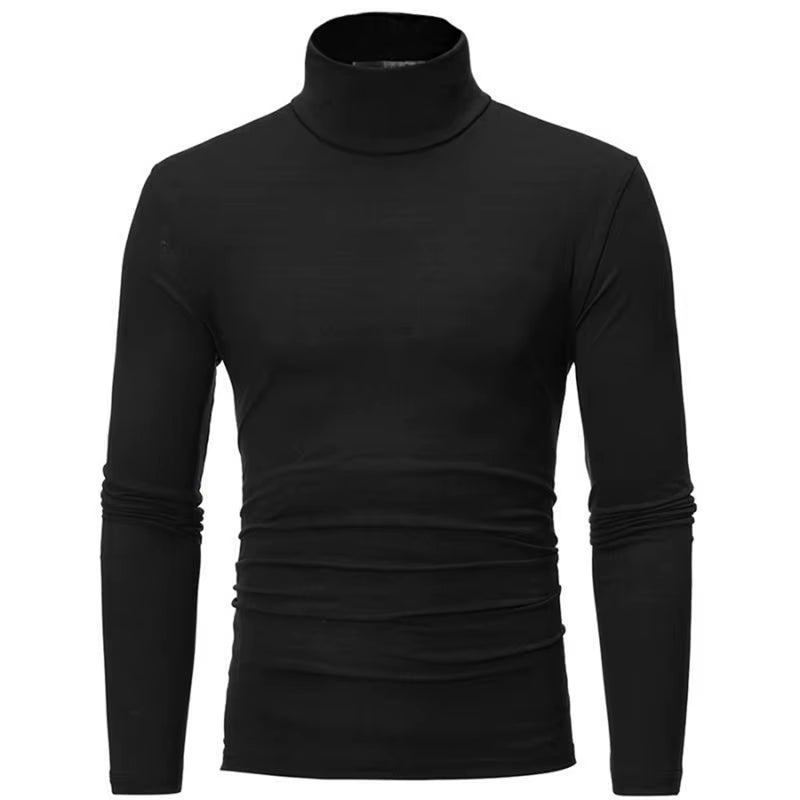 Fashion Men'S Casual Slim Fit Basic Turtleneck High Collar Pullover Male Autumn Spring Thin Tops Basic Bottoming Plain T-Shirt