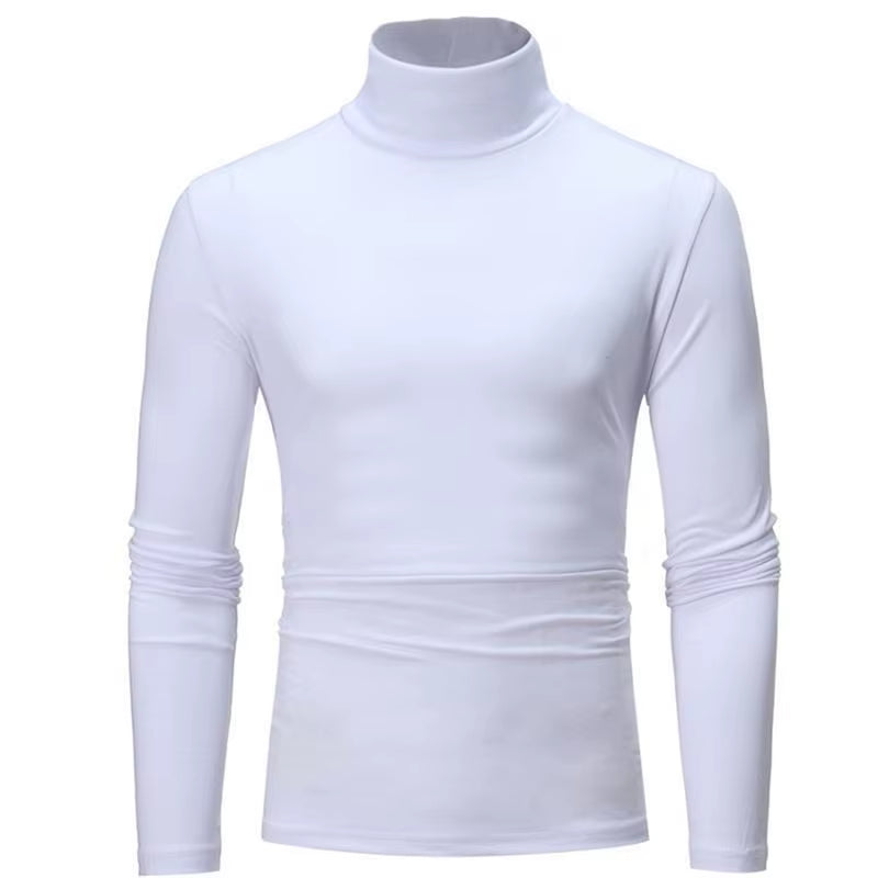 Fashion Men'S Casual Slim Fit Basic Turtleneck High Collar Pullover Male Autumn Spring Thin Tops Basic Bottoming Plain T-Shirt