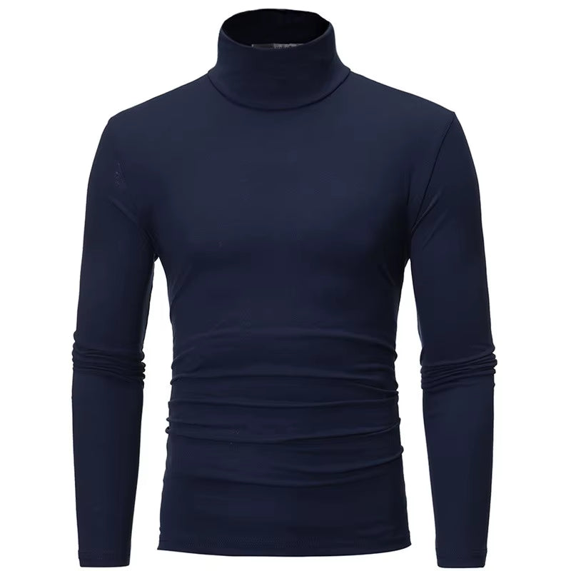 Fashion Men'S Casual Slim Fit Basic Turtleneck High Collar Pullover Male Autumn Spring Thin Tops Basic Bottoming Plain T-Shirt
