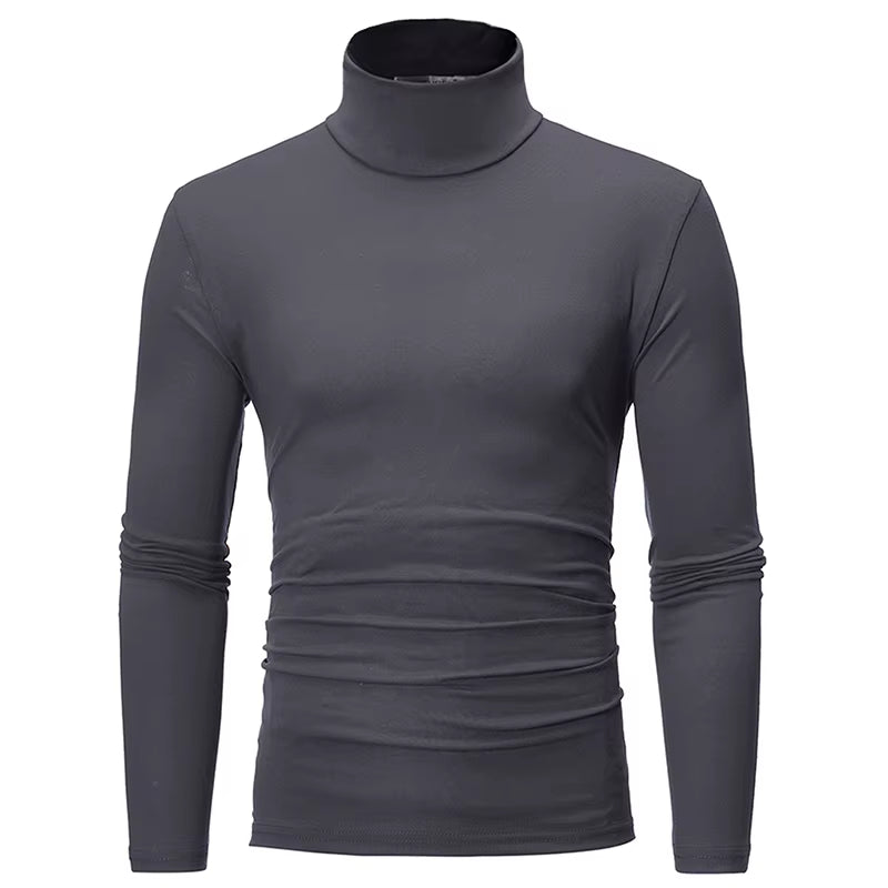 Fashion Men'S Casual Slim Fit Basic Turtleneck High Collar Pullover Male Autumn Spring Thin Tops Basic Bottoming Plain T-Shirt