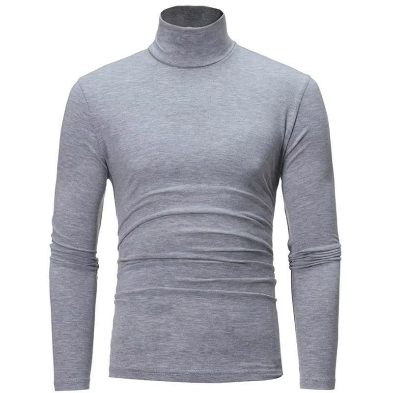 Fashion Men'S Casual Slim Fit Basic Turtleneck High Collar Pullover Male Autumn Spring Thin Tops Basic Bottoming Plain T-Shirt
