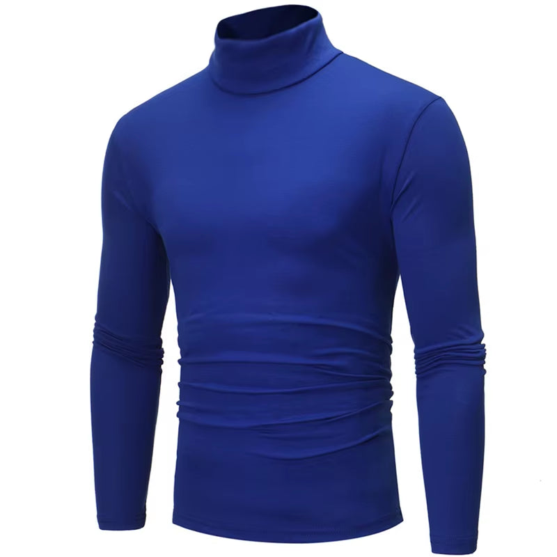 Fashion Men'S Casual Slim Fit Basic Turtleneck High Collar Pullover Male Autumn Spring Thin Tops Basic Bottoming Plain T-Shirt